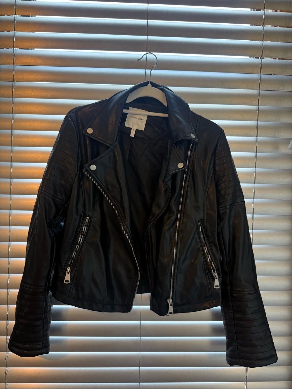 Avec Les Filles Faux Leather Moto Jacket - Black
